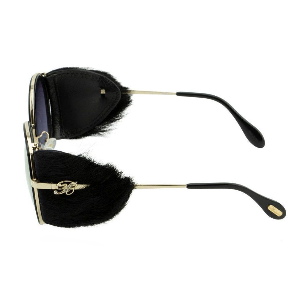 New Blumarine Black & Gold Women Sunglasses Round SBM-109S Faux-Fur Limited Ed. - Picture 8 of 14